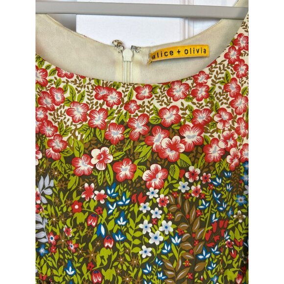 Alice + Olivia Floral Cottagecore Sleeveless Pleated Fit & Flare Dress S/M - Picture 3 of 14
